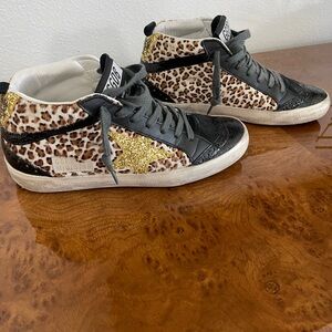 Golden Goose Mid Star Leopard-Print Leather Sneakers